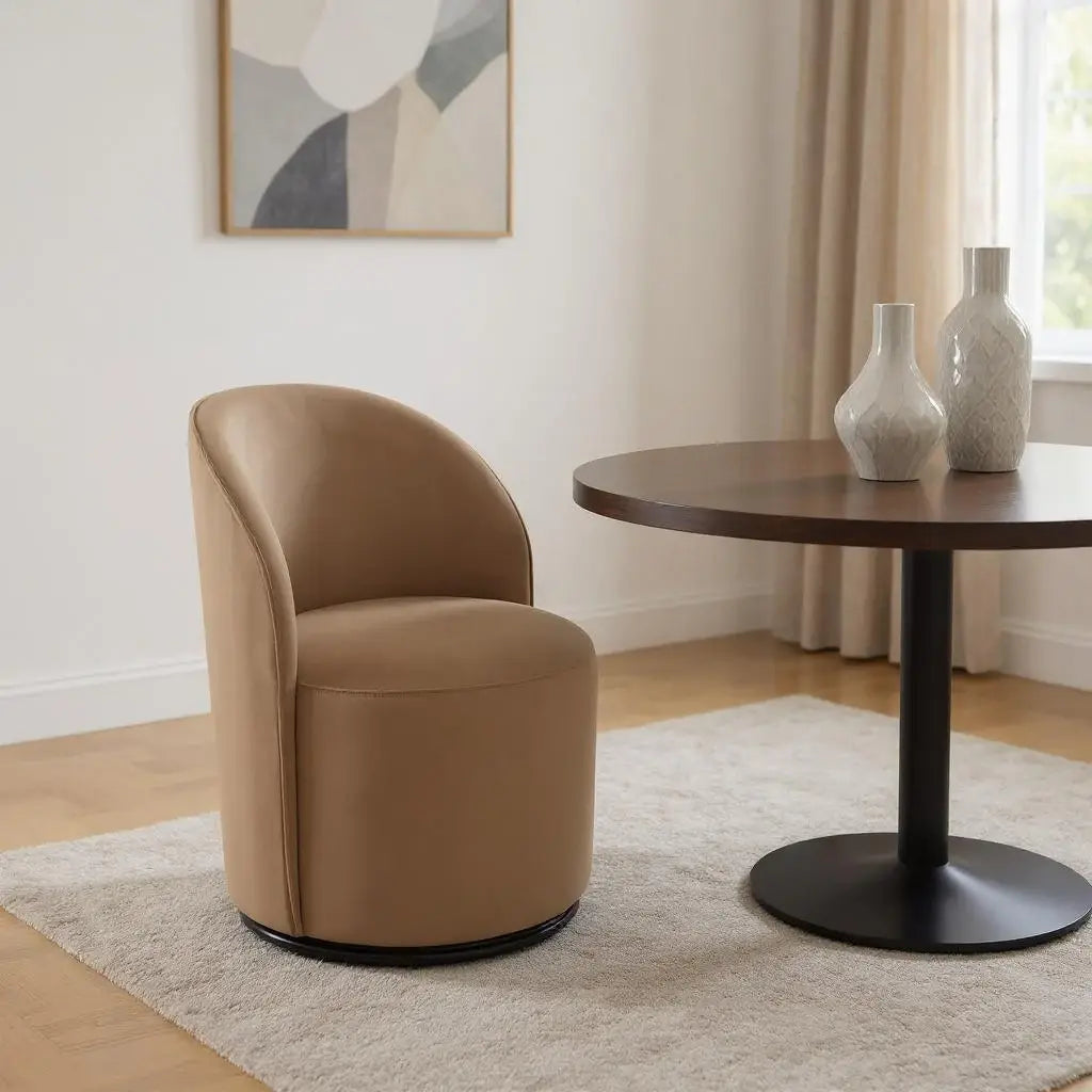 Brown and Black Velvet Curved Back Swivel Dining Arm Chair - Homeroots - Flyclothing LLC