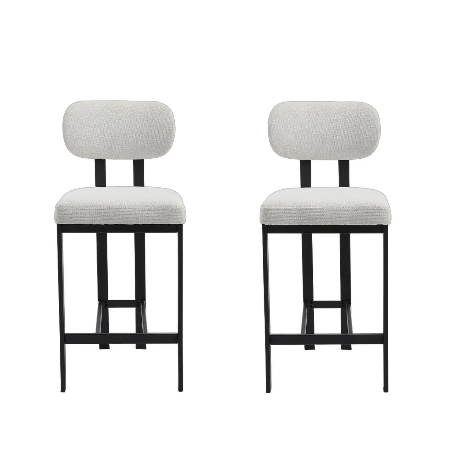 Set of Two 26" White and Black Fabric and Metal Counter Height Bar Chairs - Homeroots - Flyclothing LLC