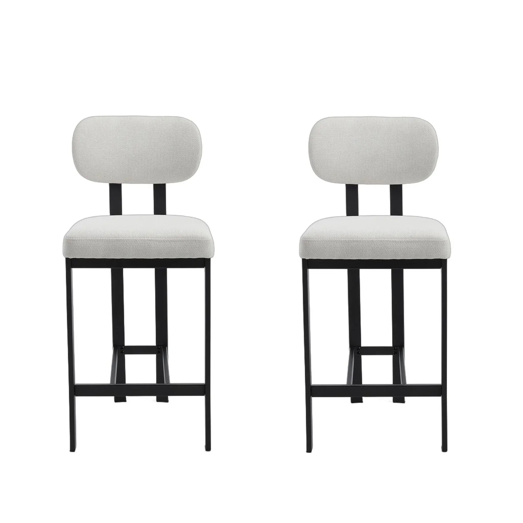 Set of Two 26" White and Black Fabric and Metal Counter Height Bar Chairs - Homeroots - Flyclothing LLC