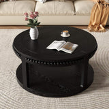 32" Black Wood Floor Shelf Beaded Round Coffee Table - HomeRoots - Flyclothing LLC