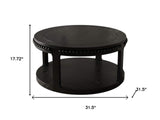 32" Black Wood Floor Shelf Beaded Round Coffee Table - HomeRoots - Flyclothing LLC