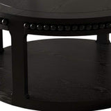 32" Black Wood Floor Shelf Beaded Round Coffee Table - HomeRoots - Flyclothing LLC