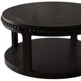 32" Black Wood Floor Shelf Beaded Round Coffee Table - HomeRoots - Flyclothing LLC
