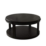 32" Black Wood Floor Shelf Beaded Round Coffee Table - HomeRoots - Flyclothing LLC