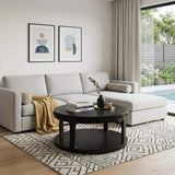 32" Black Wood Floor Shelf Beaded Round Coffee Table - HomeRoots - Flyclothing LLC