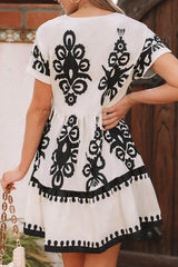 Printed V-Neck Short Sleeve Dress - Trendsi - Flyclothing LLC