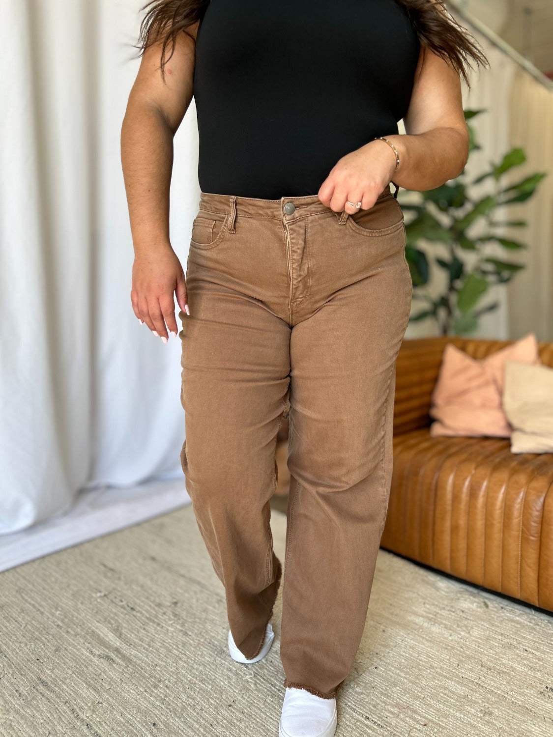 RFM Full Size High Rise Garment Dye Wide Leg Jeans - Trendsi - Flyclothing LLC