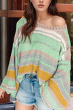 Contrast Striped Boat Neck Dropped Shoulder Sweater - Trendsi - Flyclothing LLC