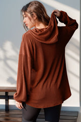 Double Take Full Size Half Button Long Sleeve Hoodie - Trendsi