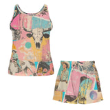 Baha Ranch Pop Western Collage Pajama Lounge Tank Shorts Set Made in America