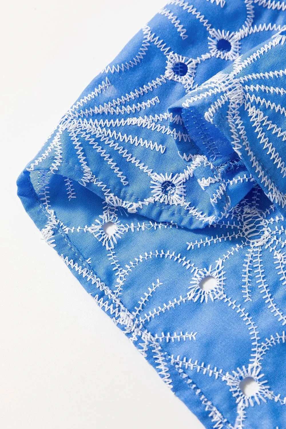 Eyelet Flower Embroidery Flounce Sleeve Blouse - Trendsi - Flyclothing LLC