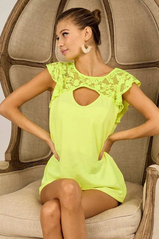 BiBi French Terry Knit Cut Out Detailed with Lace - Trendsi - Flyclothing LLC