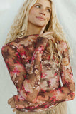 Floral Mock Neck Long Sleeve Sheer Top - Trendsi - Flyclothing LLC