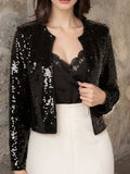 Full Size Sequin Open Front Cropped Jacket - Trendsi - Flyclothing LLC