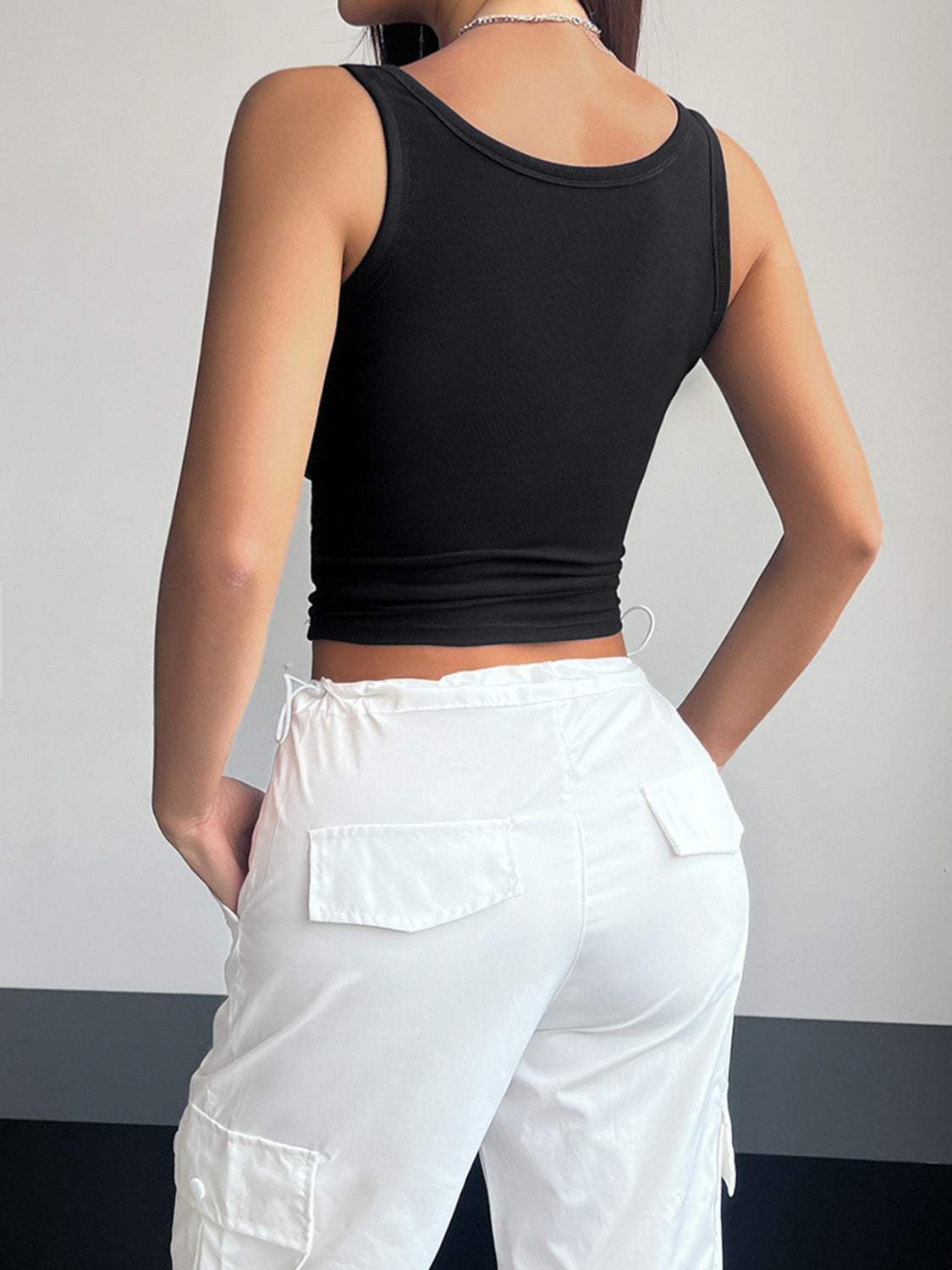 Quarter Button Square Neck Tank - Trendsi - Flyclothing LLC