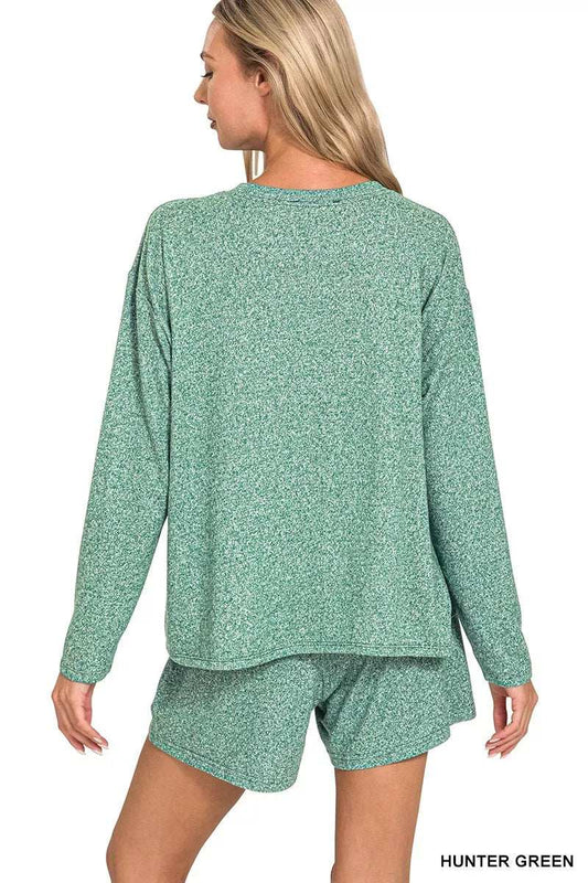 Zenana Soft Melange Long Sleeve Tee and Shorts Set - Trendsi - Flyclothing LLC