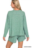 Zenana Soft Melange Long Sleeve Tee and Shorts Set - Trendsi - Flyclothing LLC