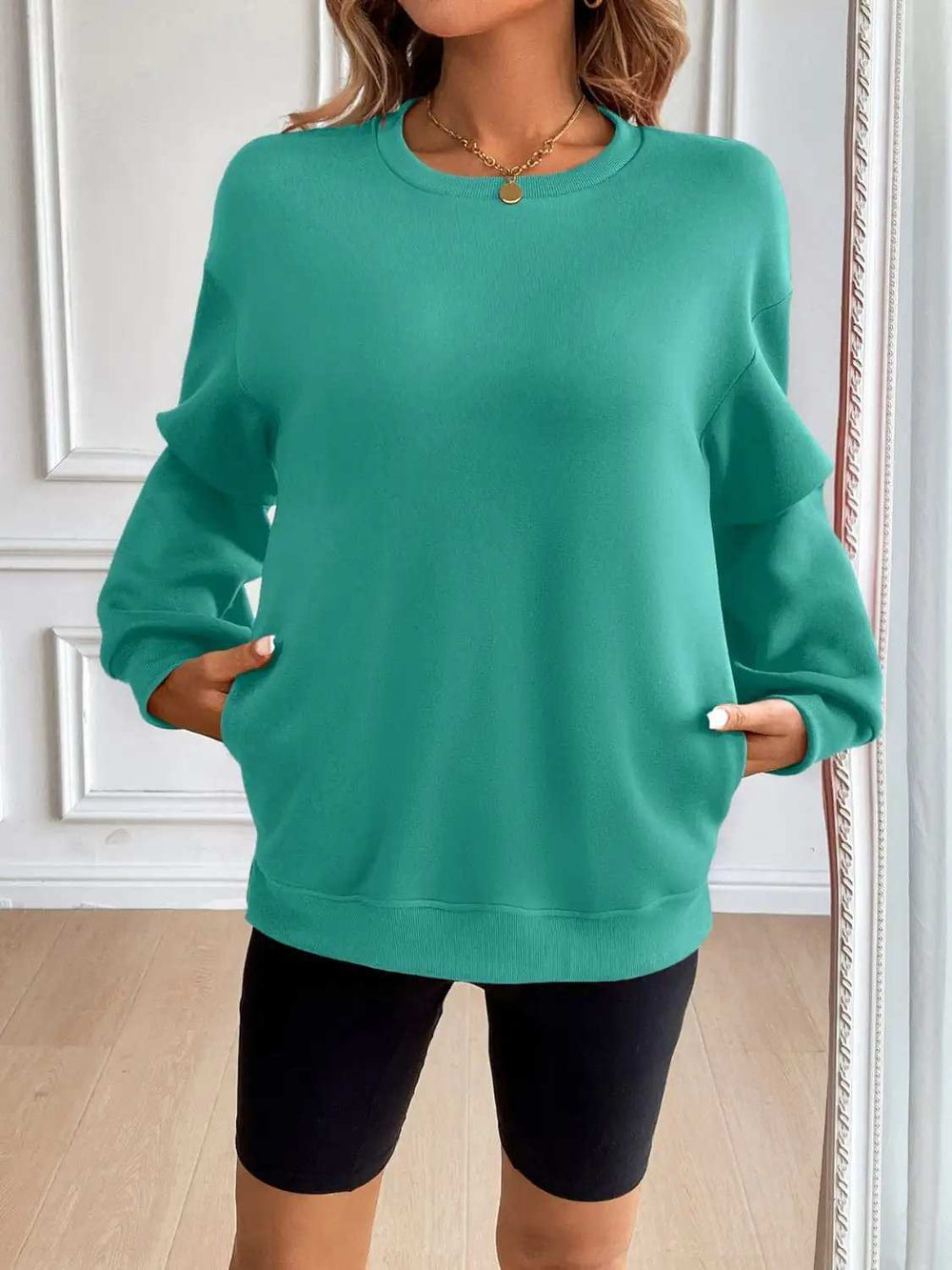 Ivy Lane Round Neck Long Sleeve Sweatshirt - Trendsi - Flyclothing LLC