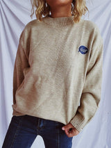 Embroidered Round Neck Dropped Shoulder Sweater - Trendsi - Flyclothing LLC