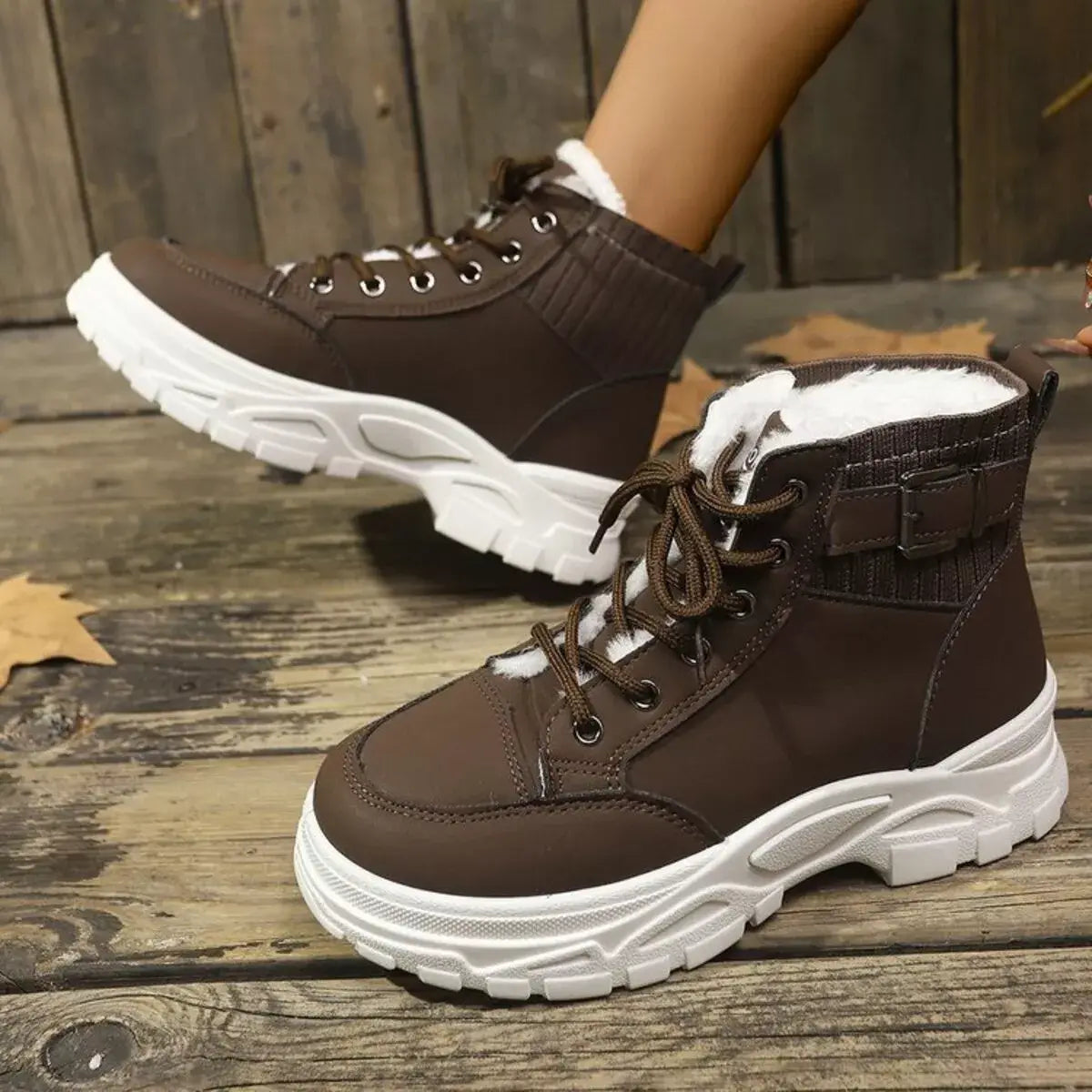 Plush Lining Lace Up Boots - Trendsi - Flyclothing LLC