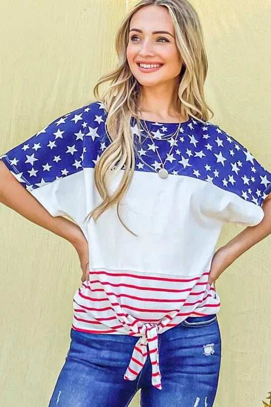 And The Why American Flag Print Tie Knot Front Casual Top - Trendsi - Flyclothing LLC