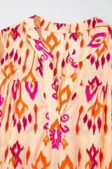 Tiered Printed Notched Long Sleeve Midi Dress - Trendsi - Flyclothing LLC