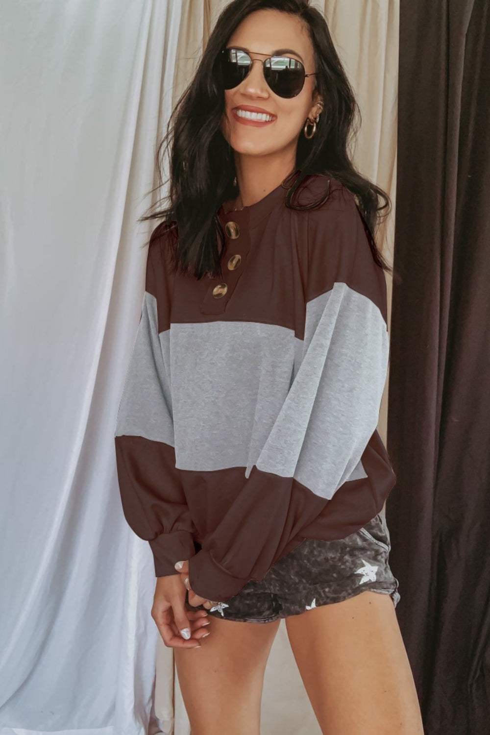 Round Neck Long Sleeve Sweatshirt - Trendsi - Flyclothing LLC