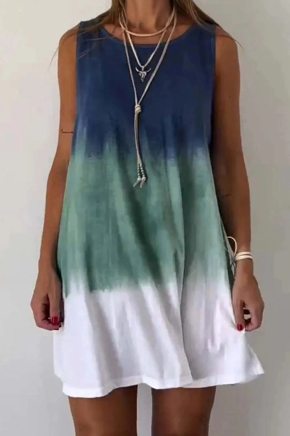 Full Size Tie-Dye Sleeveless Mini Tank Dress Plus Size - Trendsi