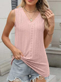 V-Neck Eyelet Knit Cami Tank Top - Trendsi - Flyclothing LLC