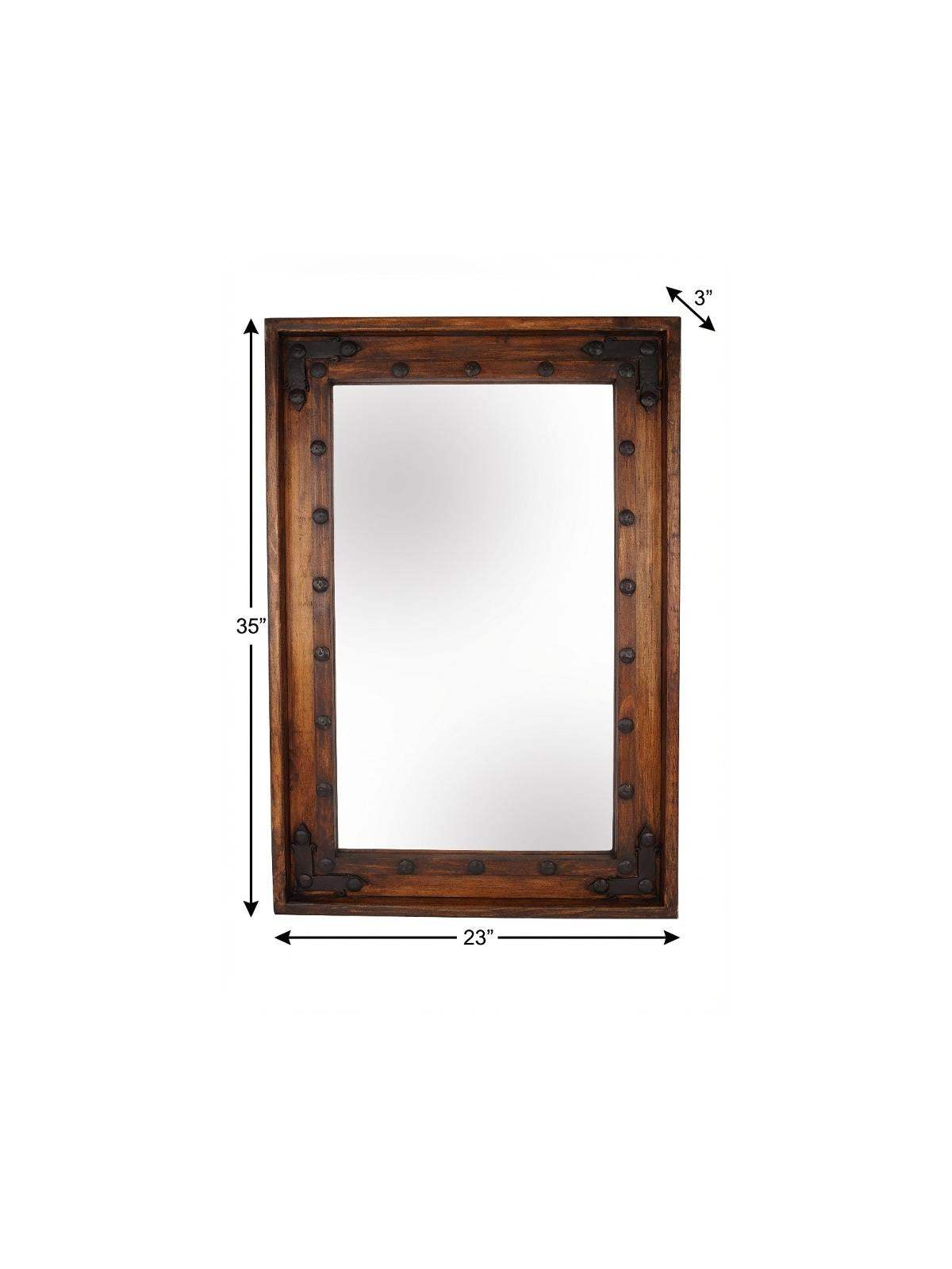 35" Brown Solid Wood Rustic Framed Accent Mirror - HomeRoots - Flyclothing LLC