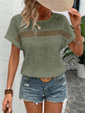 Eyelet Round Neck Short Sleeve Top - Trendsi - Flyclothing LLC