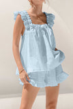 Ruffled Square Neck Top and Shorts Set - Trendsi - Flyclothing LLC