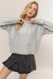HYFVE Distressed Cable-Knit Round Neck Long Sleeve Sweater - Trendsi - Flyclothing LLC