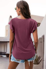 Ruffled Round Neck Cap Sleeve Blouse - Trendsi - Flyclothing LLC