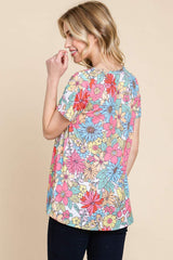 BOMBOM Floral Short Sleeve T-Shirt - Trendsi - Flyclothing LLC