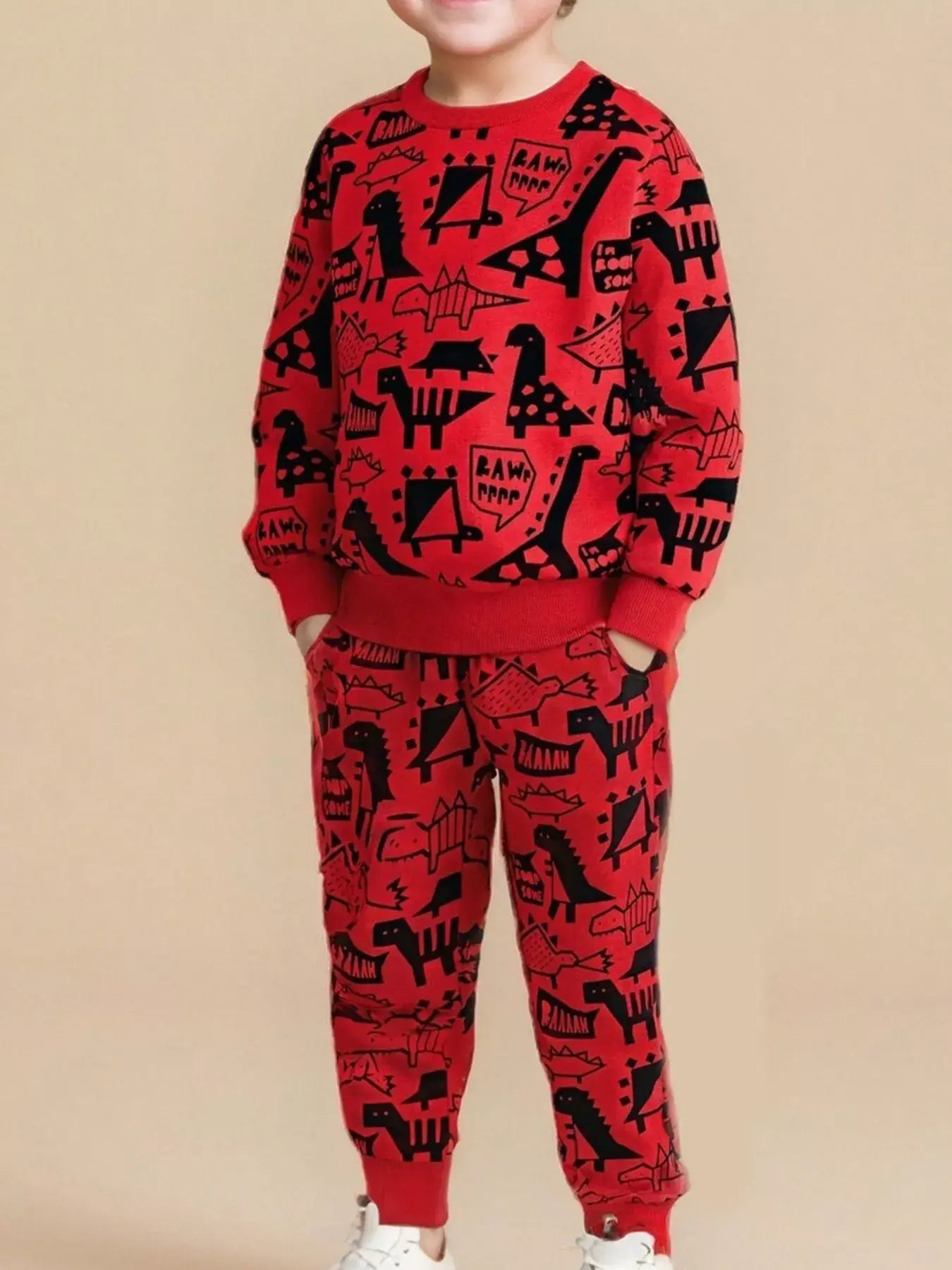 Children's Dinosaur Print Long Sleeve Sweatshirt & Pants Set - Trendsi - Flyclothing LLC