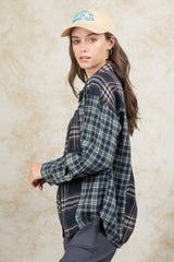 Plaid Collared Neck Button Up Long Sleeve Shirt - Trendsi