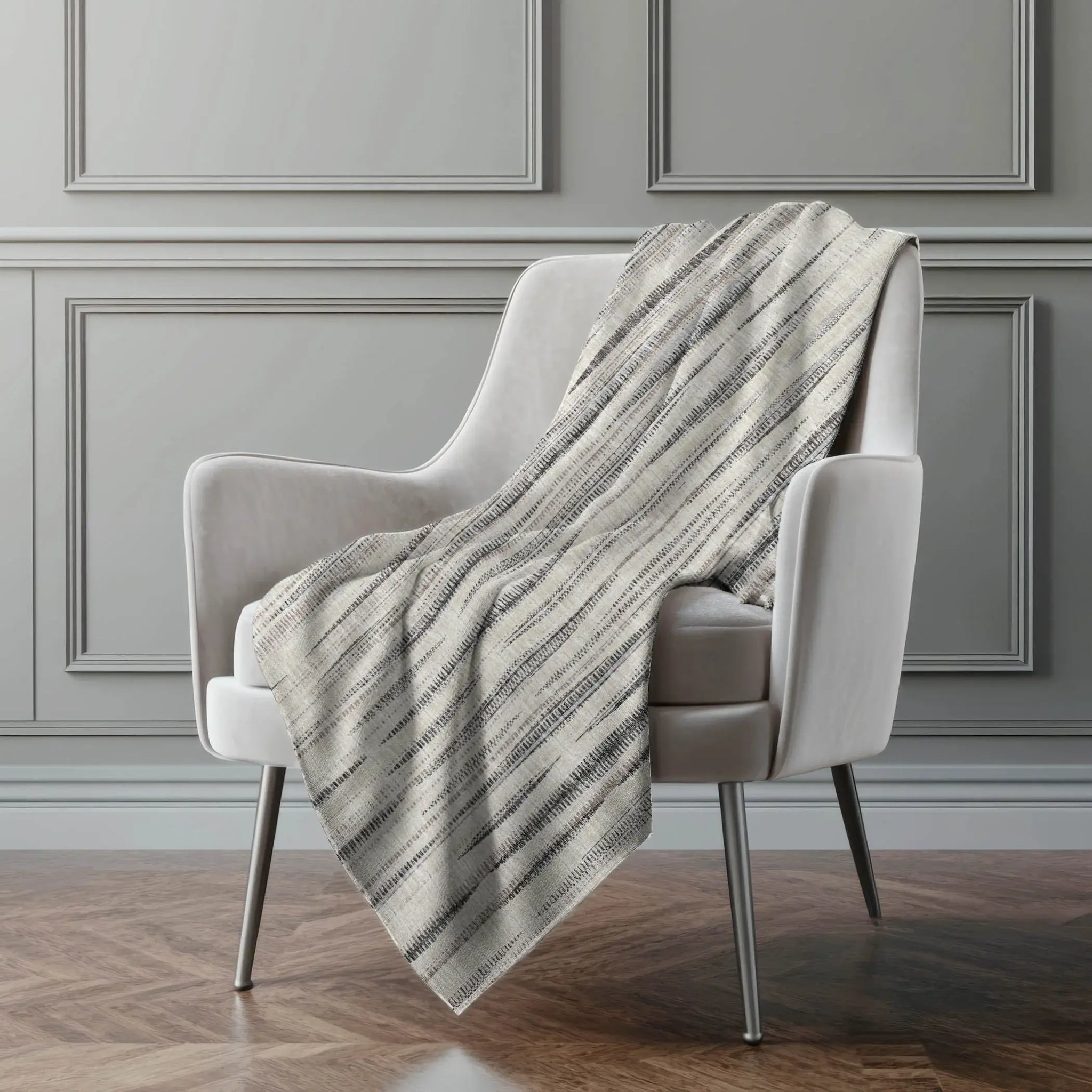 50" X 70" Beige And Charcoal Striped Microfiber Plush Throw Blanket - Homeroots - Flyclothing LLC