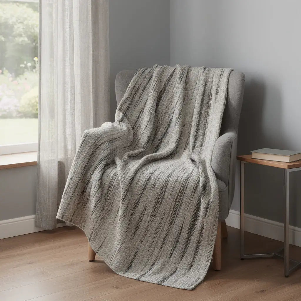 50" X 70" Beige And Charcoal Striped Microfiber Plush Throw Blanket - Homeroots - Flyclothing LLC