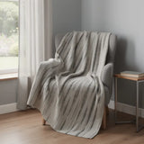 50" X 70" Beige And Charcoal Striped Microfiber Plush Throw Blanket - Homeroots - Flyclothing LLC