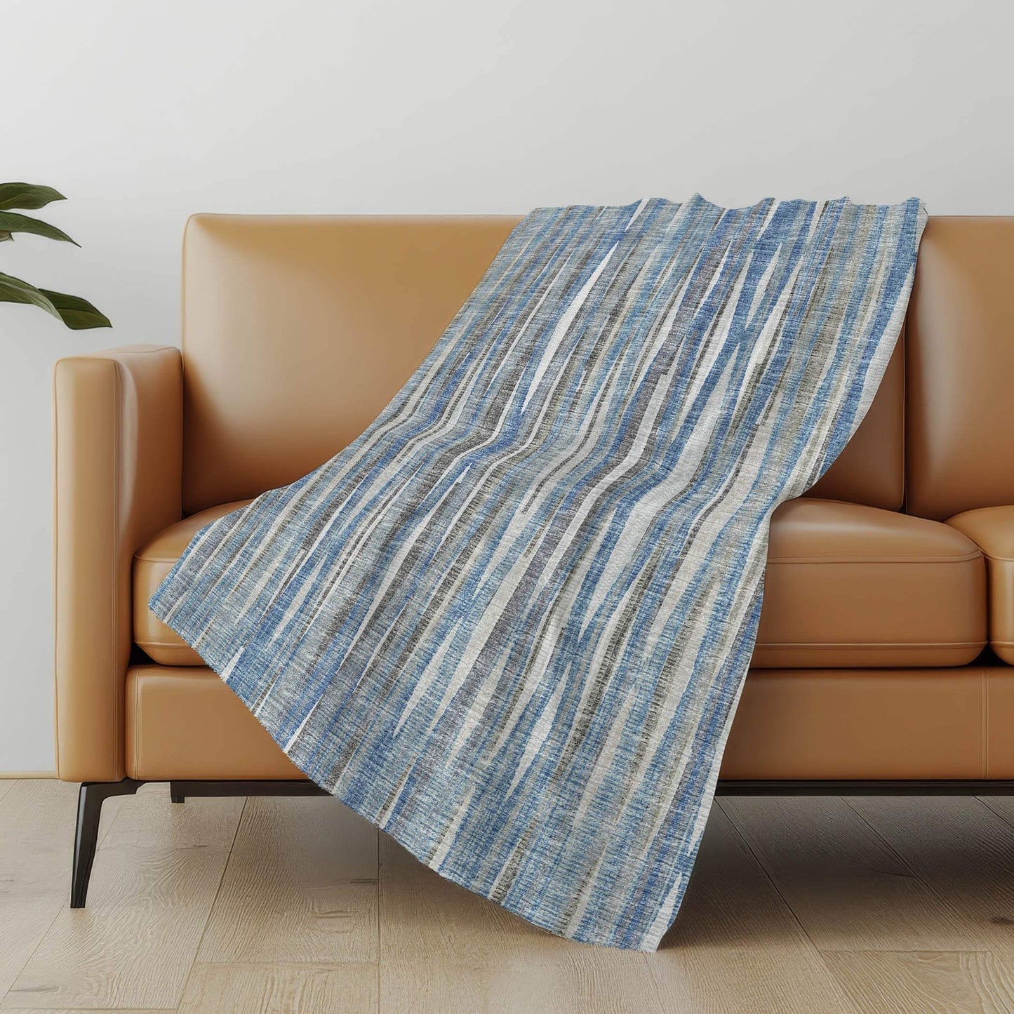 50" X 70" Blue And Beige Striped Microfiber Plush Throw Blanket - Homeroots - Flyclothing LLC