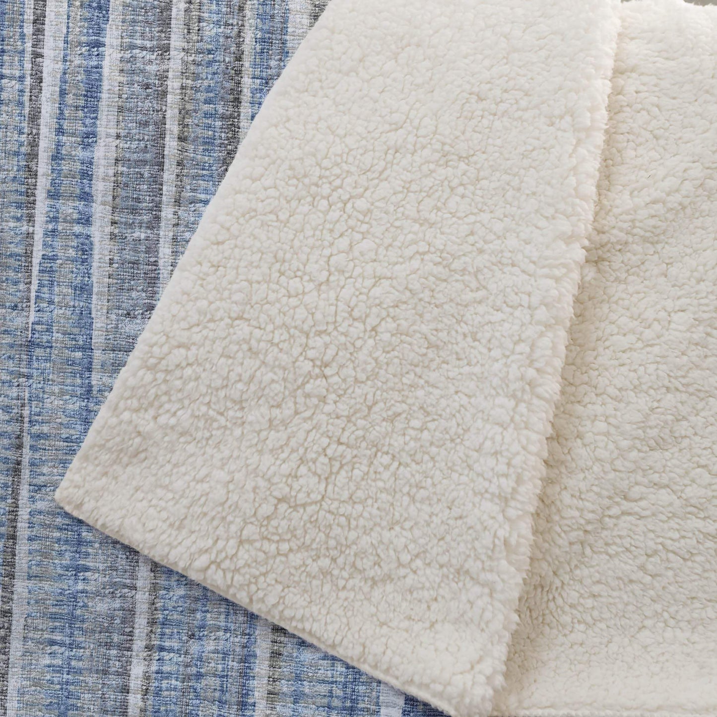 50" X 70" Blue And Beige Striped Microfiber Plush Throw Blanket - Homeroots - Flyclothing LLC