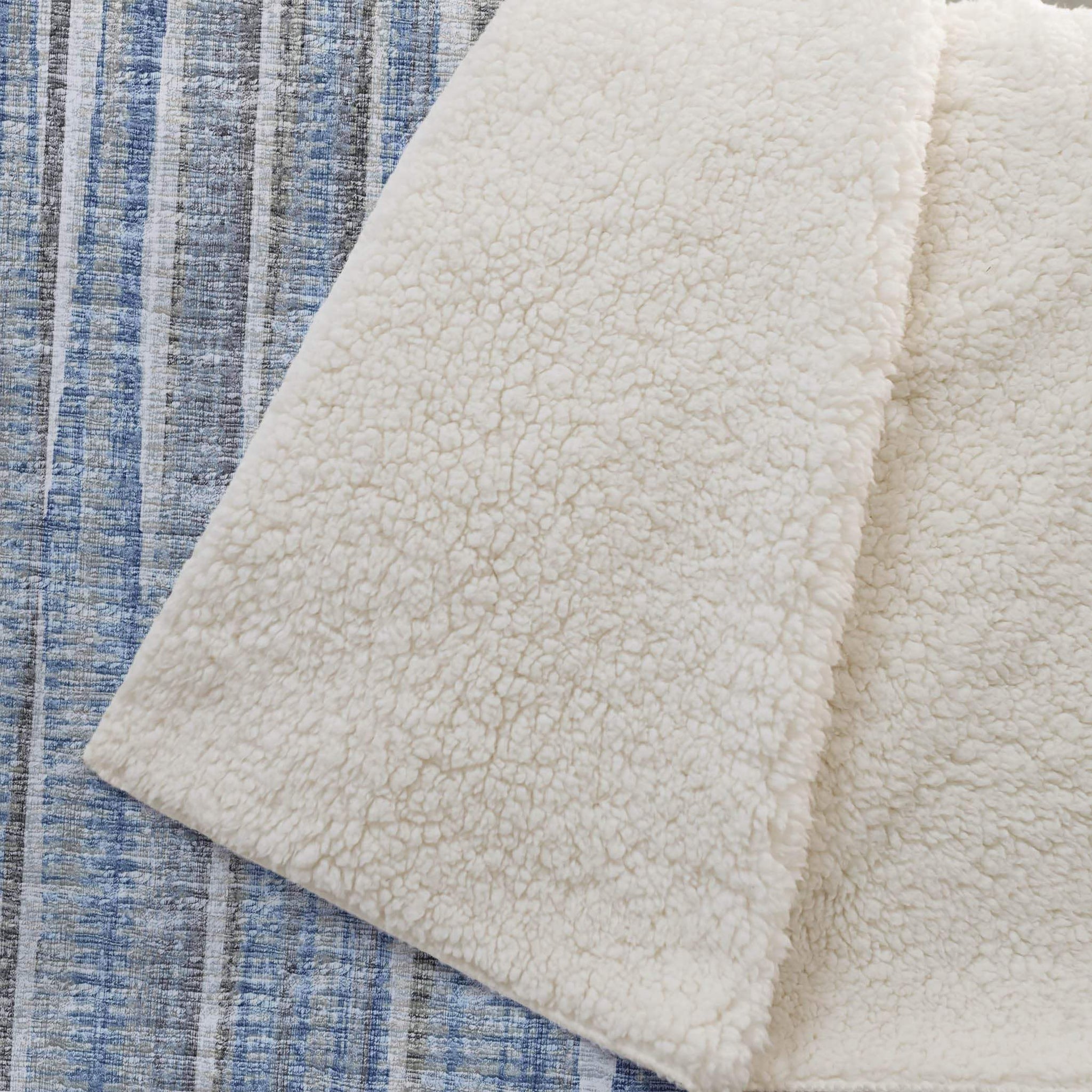 50" X 70" Blue And Beige Striped Microfiber Plush Throw Blanket - Homeroots - Flyclothing LLC