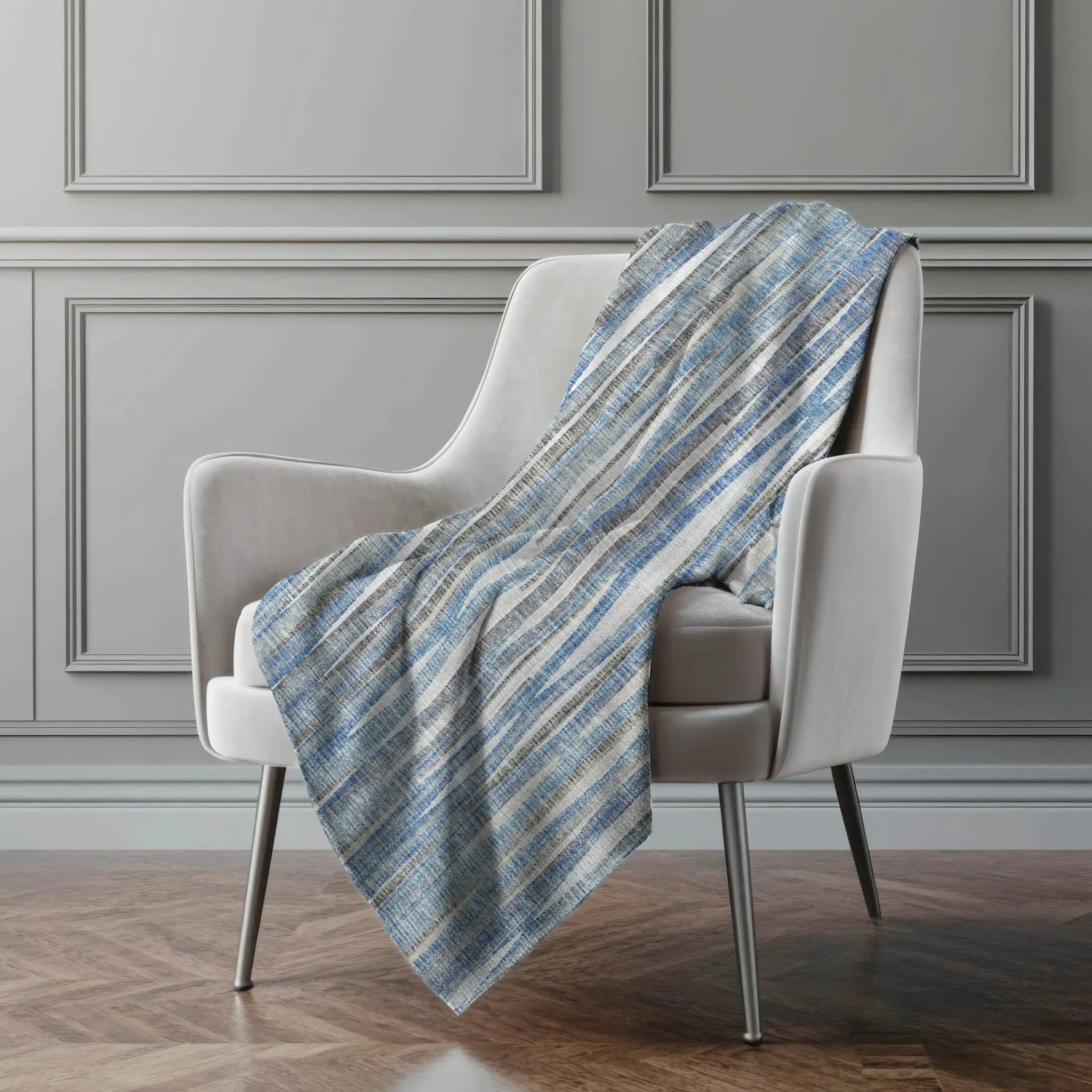 50" X 70" Blue And Beige Striped Microfiber Plush Throw Blanket - Homeroots - Flyclothing LLC