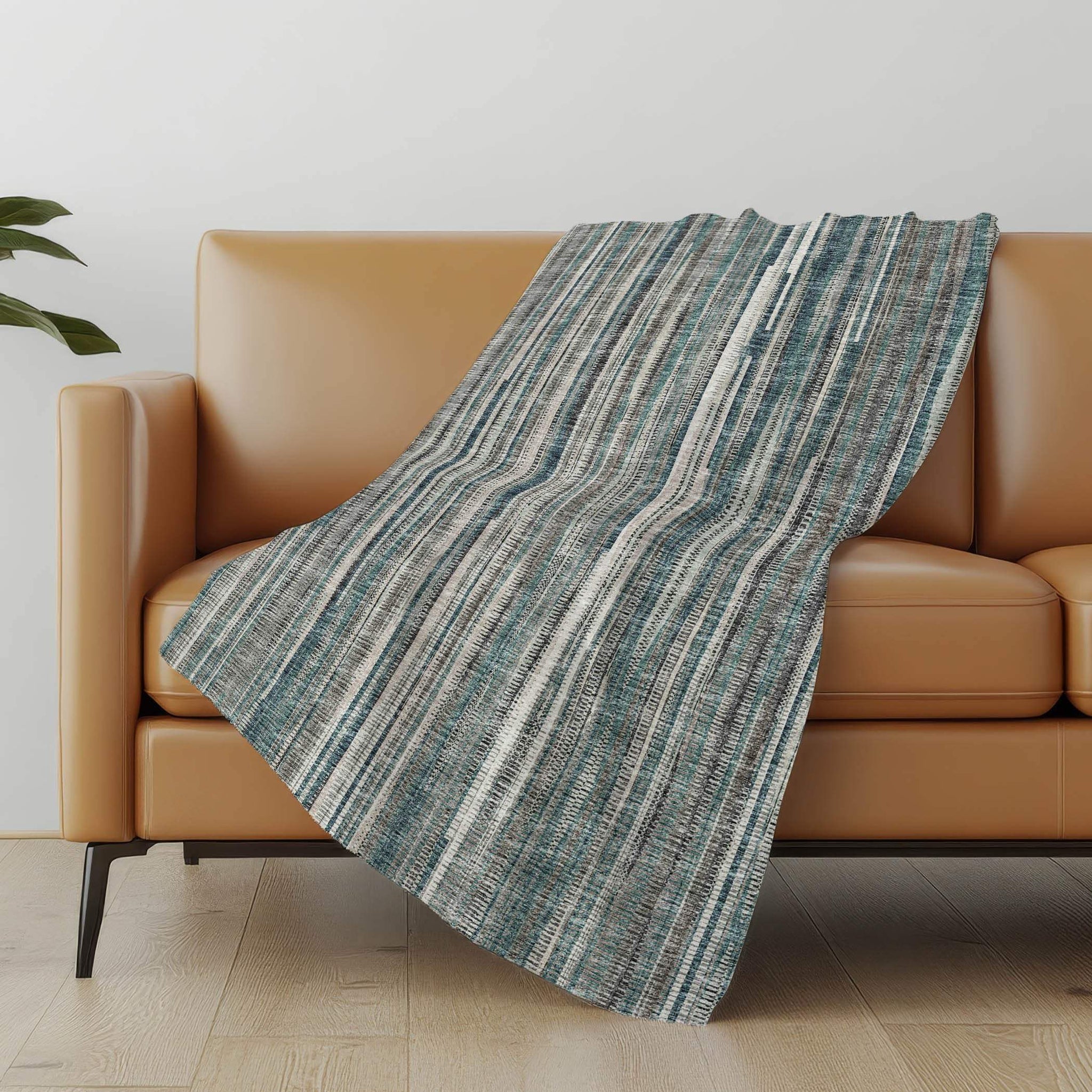 50" X 70" Ivory And Blue Striped Microfiber Plush Throw Blanket - Homeroots - Flyclothing LLC