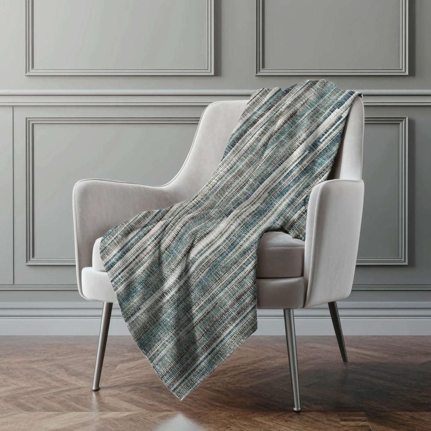 50" X 70" Ivory And Blue Striped Microfiber Plush Throw Blanket - Homeroots - Flyclothing LLC
