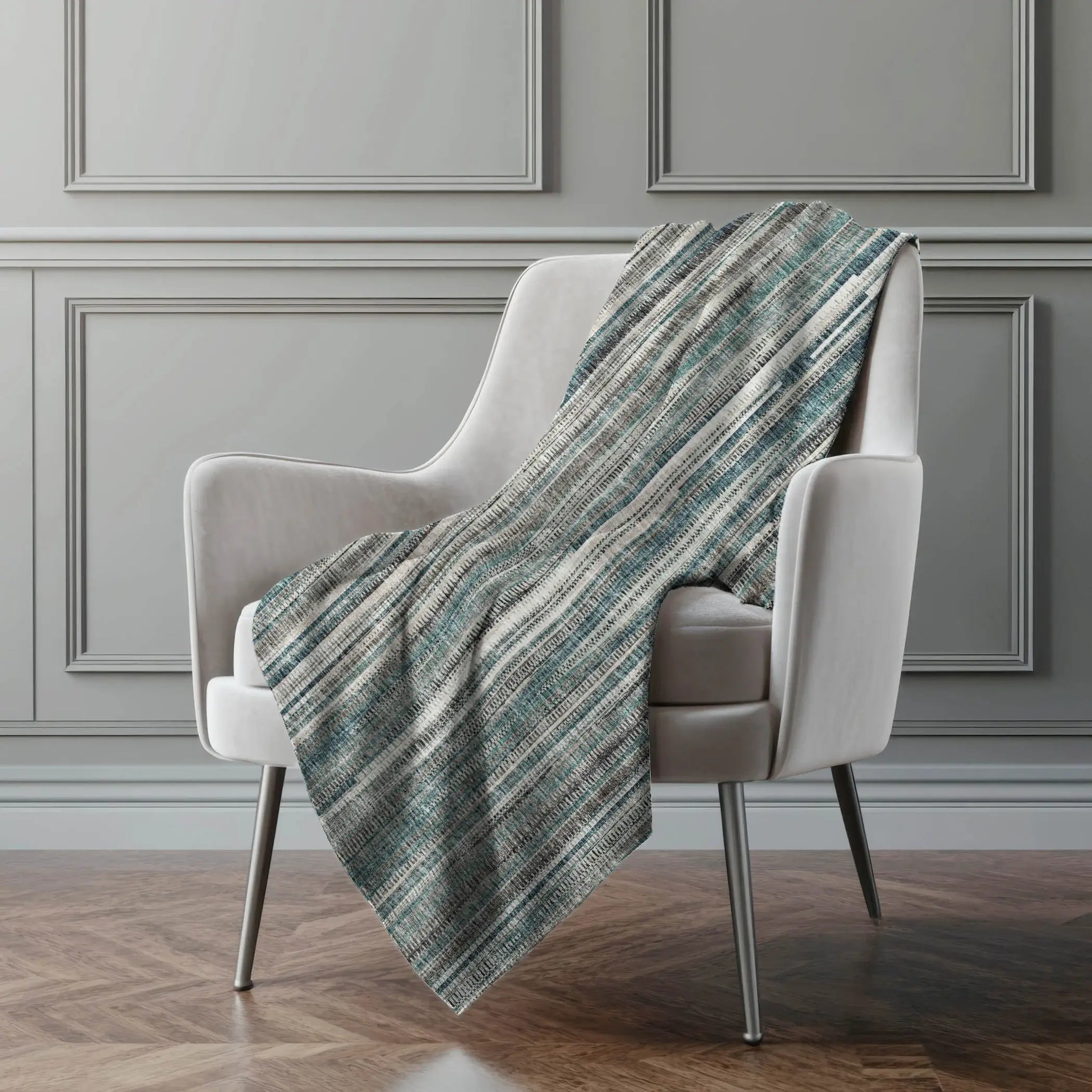 50" X 70" Ivory And Blue Striped Microfiber Plush Throw Blanket - Homeroots - Flyclothing LLC
