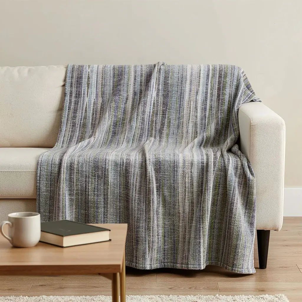 50" X 70" Plum And Ivory Striped Microfiber Plush Throw Blanket - Homeroots - Flyclothing LLC