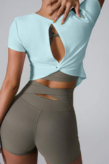 Cutout Round Neck Short Sleeve Active T-Shirt - Trendsi - Flyclothing LLC