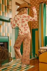 BiBi Floral Print Washed Waffle Thermal Top With Thumb - Trendsi - Flyclothing LLC